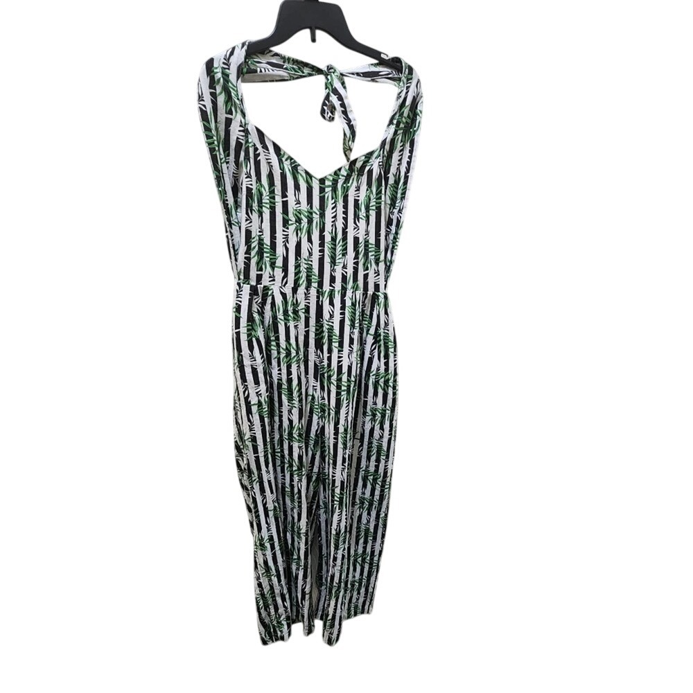 Xoxo linen blend tropical palm tree wide leg jumpsuit size XXL